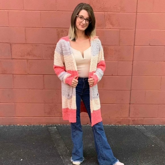 Pink and cream sherpa cardigan - Picture 1 of 1